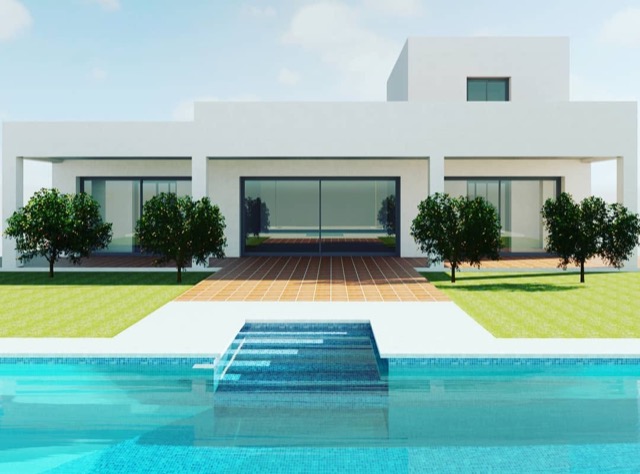 Villa con piscina y jardín mediterráneo — SZB Arquitectura