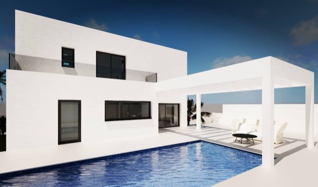 Villa con pérgola y piscina — SZB Arquitectura